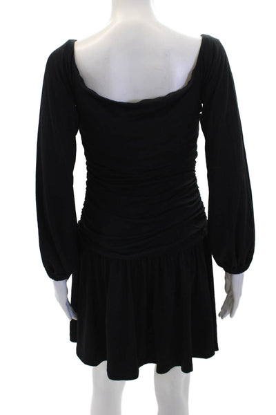 Susana Monaco Womens Textured Long Sleeve Scoop Neck Ruched Dress Black Size 8