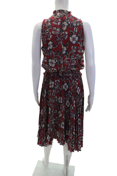 Shoshanna Womens Floral Print High Neckline Pleated Blouson Dress Maroon Size 4