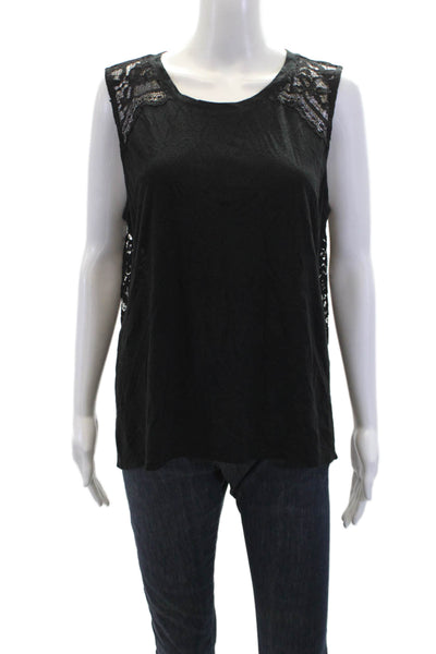 Generation Love Womens Linen Sheer Lace Back Round Neck Tank Top Black Size L