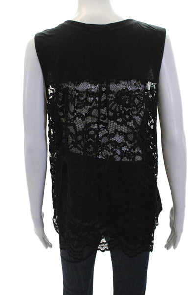 Generation Love Womens Linen Sheer Lace Back Round Neck Tank Top Black Size L
