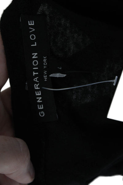 Generation Love Womens Linen Sheer Lace Back Round Neck Tank Top Black Size L