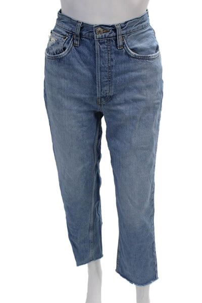 Re/Done Womens Cotton Distressed Straight Legged Casual Jeans Blue Size 26