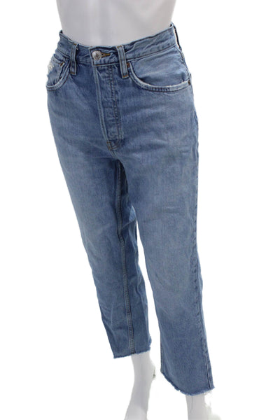 Re/Done Womens Cotton Distressed Straight Legged Casual Jeans Blue Size 26