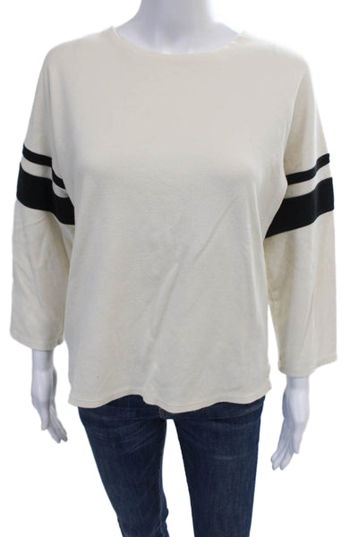 La Ligne Womens Cotton 3/4 Sleeve Striped Detail Casual Top Cream White Size S