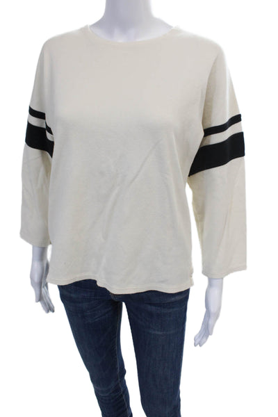 La Ligne Womens Cotton 3/4 Sleeve Striped Detail Casual Top Cream White Size S