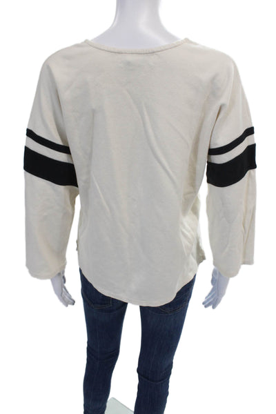 La Ligne Womens Cotton 3/4 Sleeve Striped Detail Casual Top Cream White Size S