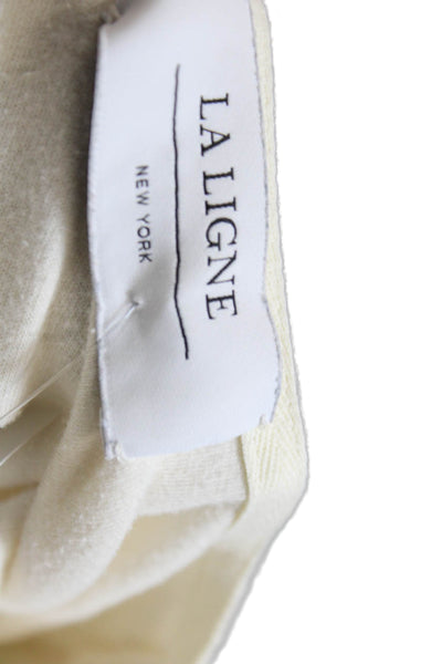 La Ligne Womens Cotton 3/4 Sleeve Striped Detail Casual Top Cream White Size S