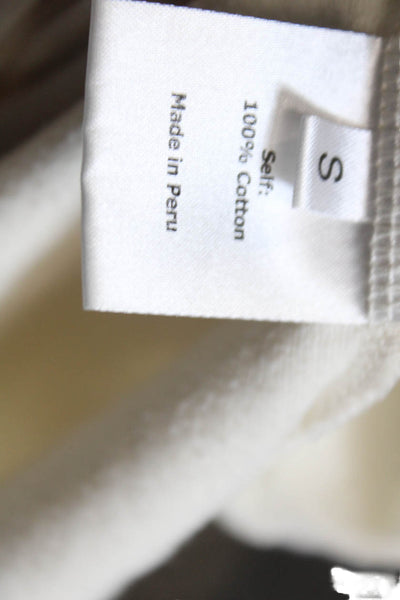 La Ligne Womens Cotton 3/4 Sleeve Striped Detail Casual Top Cream White Size S