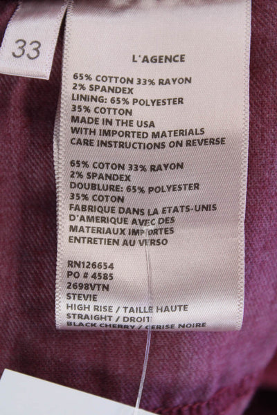 L'Agence Mens Stevie High Rise Straight Leg Pants Black Cherry Red Size 33