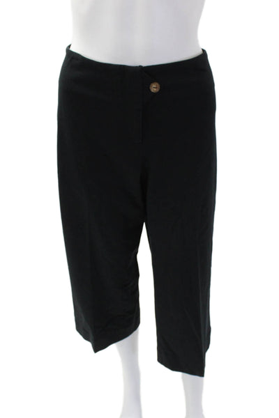 J Envie Womens Wide Leg High Rise Cropped Button Over Pants Black Cotton Size 4