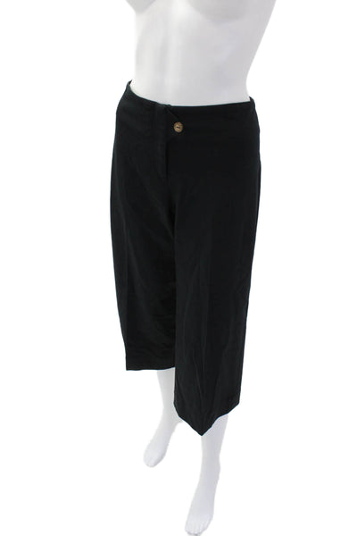 J Envie Womens Wide Leg High Rise Cropped Button Over Pants Black Cotton Size 4