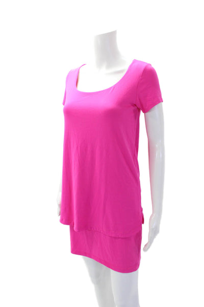 Susana Monaco Womens Short Sleeves Tiered Shirt Dress Neon Pink Size Small