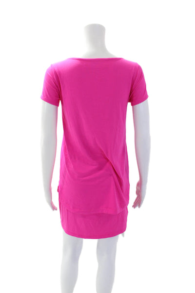 Susana Monaco Womens Short Sleeves Tiered Shirt Dress Neon Pink Size Small