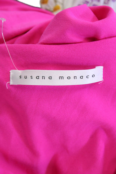 Susana Monaco Womens Short Sleeves Tiered Shirt Dress Neon Pink Size Small