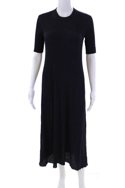 Frances Hart Womens Wool Ribbed Knit Short Sleeve Maxi Dress Navy Size XS/S