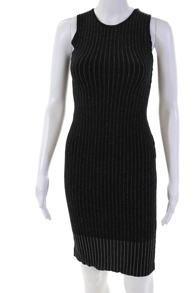 Grey Jason Wu Womens Wool Pinstripe Round Neck Mid-Calf Tank Dress Black Size XS