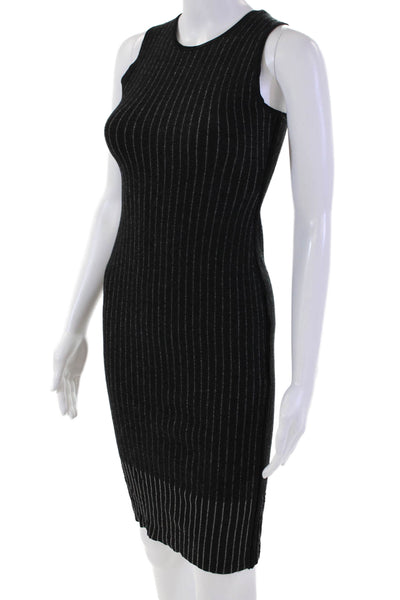 Grey Jason Wu Womens Wool Pinstripe Round Neck Mid-Calf Tank Dress Black Size XS