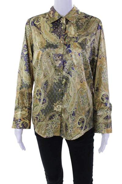 Insight Womens Paisley Print Collar Long Sleeve Button Down Shirt Gold Size S