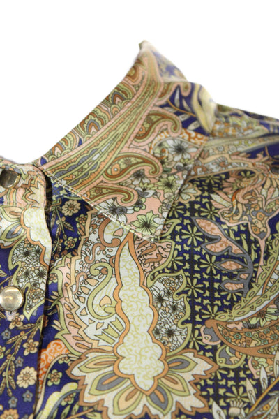 Insight Womens Paisley Print Collar Long Sleeve Button Down Shirt Gold Size S
