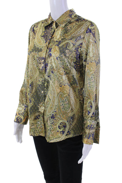 Insight Womens Paisley Print Collar Long Sleeve Button Down Shirt Gold Size S