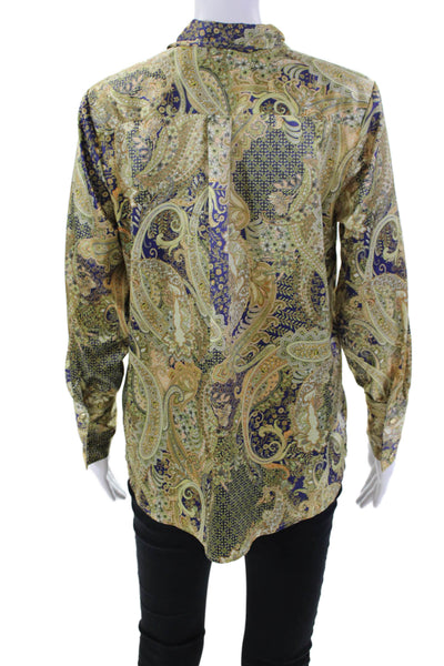 Insight Womens Paisley Print Collar Long Sleeve Button Down Shirt Gold Size S