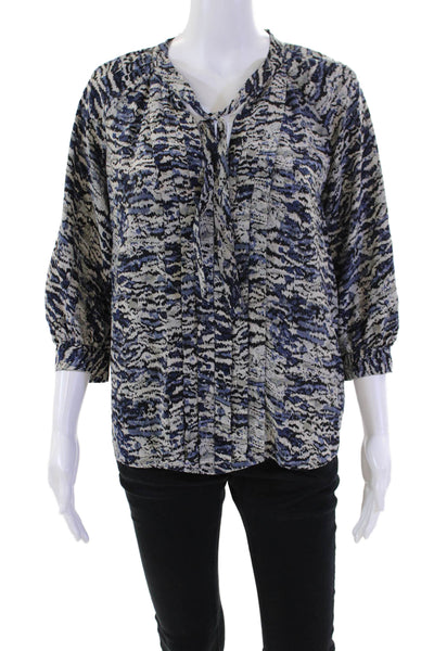 Joie Womens Silk Printed V-Neck Tie Front 3/4 Sleeve Top Blue Combo Size XS