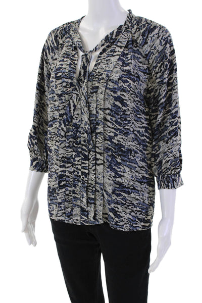 Joie Womens Silk Printed V-Neck Tie Front 3/4 Sleeve Top Blue Combo Size XS
