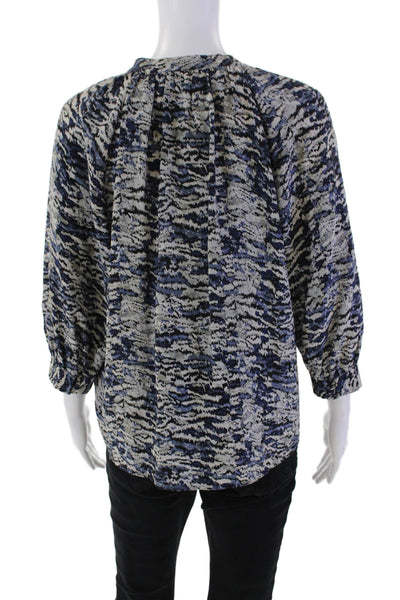 Joie Womens Silk Printed V-Neck Tie Front 3/4 Sleeve Top Blue Combo Size XS