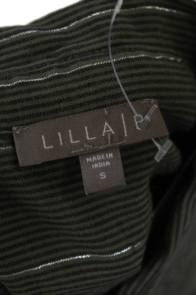 Lilla P Womens Cotton Striped Collar Long Sleeve Button Down Shirt Green Size S