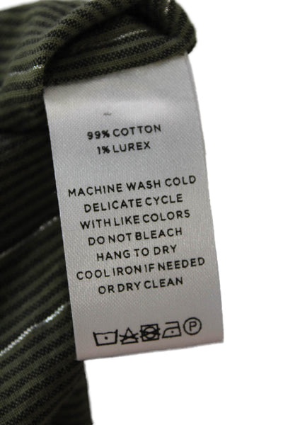 Lilla P Womens Cotton Striped Collar Long Sleeve Button Down Shirt Green Size S