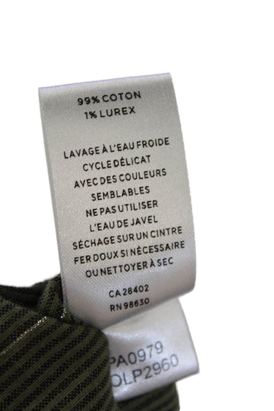 Lilla P Womens Cotton Striped Collar Long Sleeve Button Down Shirt Green Size S