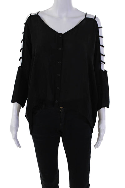 Parker Womens Silk Cut Out Detail Button Front Blouse Top Black Size XS