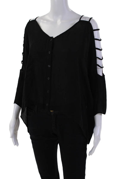 Parker Womens Silk Cut Out Detail Button Front Blouse Top Black Size XS