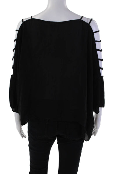 Parker Womens Silk Cut Out Detail Button Front Blouse Top Black Size XS