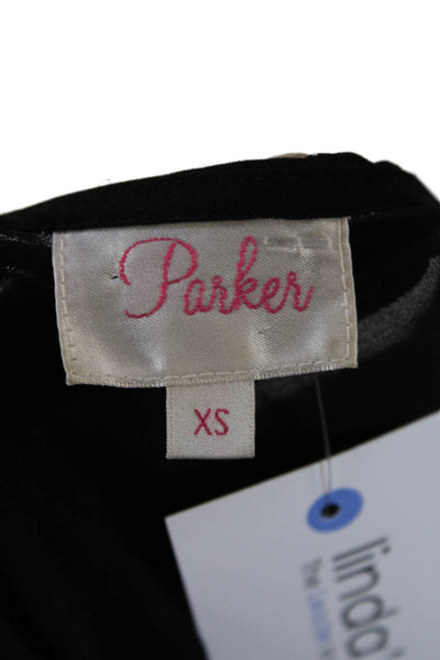 Parker Womens Silk Cut Out Detail Button Front Blouse Top Black Size XS