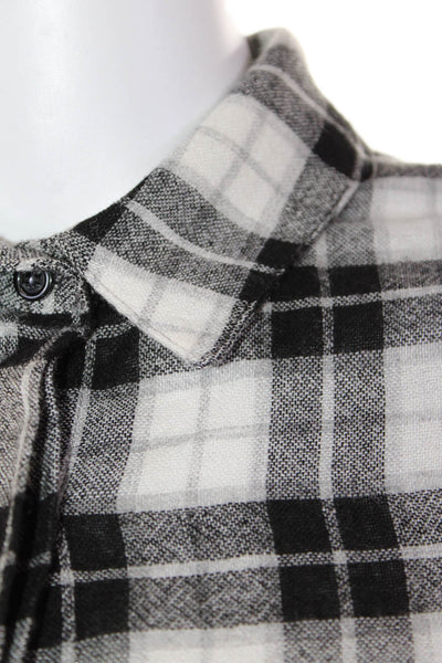 Drew Womens Plaid Collar Cold Shoulder Long Sleeve Blouse Top Black Size S