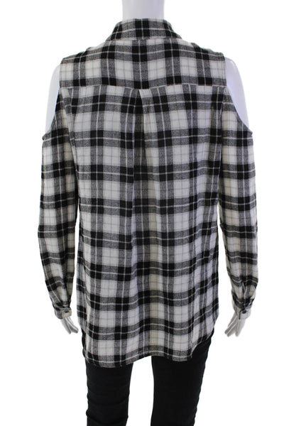 Drew Womens Plaid Collar Cold Shoulder Long Sleeve Blouse Top Black Size S