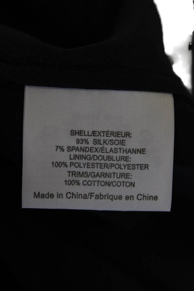 Tory Burch Womens Long Sleeve Scoop Neck Embroidered Silk Top Navy Blue Size 8