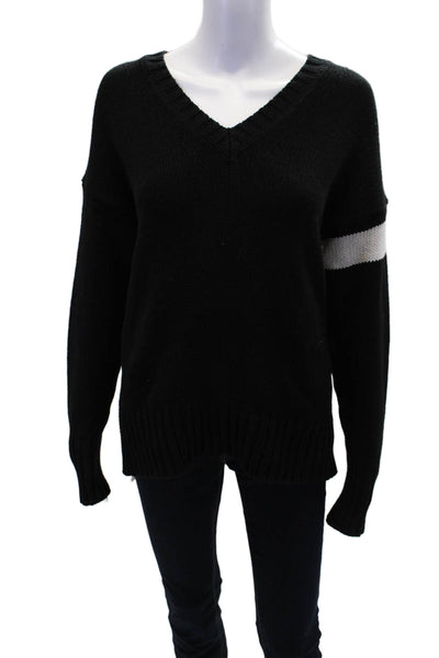 360 Sweater Womens Long Sleeves V Neck Sweater Black White Size Small