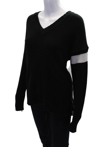 360 Sweater Womens Long Sleeves V Neck Sweater Black White Size Small
