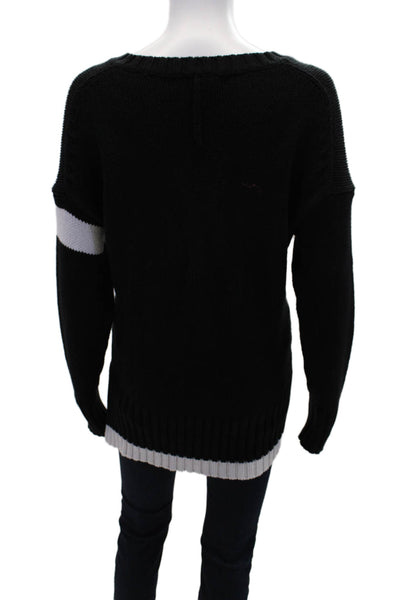 360 Sweater Womens Long Sleeves V Neck Sweater Black White Size Small