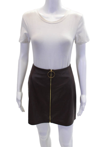 Trina Turk Womens Vegan Leather Front Zip Unlined Mini Adiza Skirt Brown Size 0
