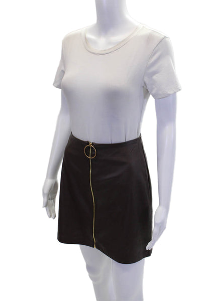 Trina Turk Womens Vegan Leather Front Zip Unlined Mini Adiza Skirt Brown Size 0