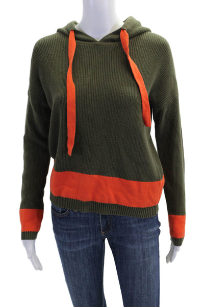 Kokun Womens Long Sleeve Drawstring Hoodie Sweatshirt Green Orange Size XS