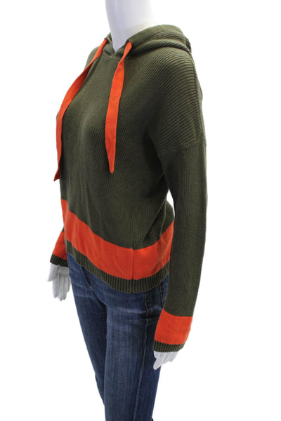 Kokun Womens Long Sleeve Drawstring Hoodie Sweatshirt Green Orange Size XS
