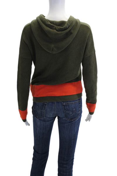Kokun Womens Long Sleeve Drawstring Hoodie Sweatshirt Green Orange Size XS