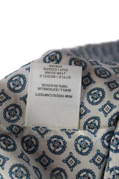 Joie Womens Short Sleeve Keyhole Abstract Silk Blouse White Blue Size Small
