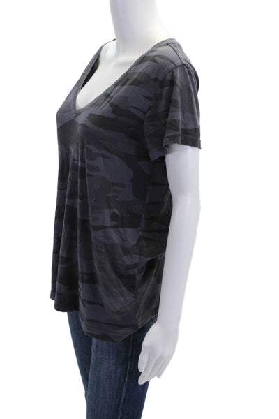 Splendid Womens Short Sleeve V Neck Camouflage Tee Shirt Blue Cotton Size Medium