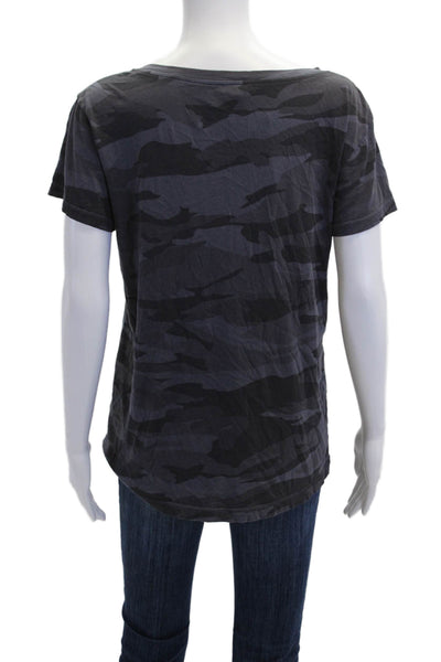Splendid Womens Short Sleeve V Neck Camouflage Tee Shirt Blue Cotton Size Medium