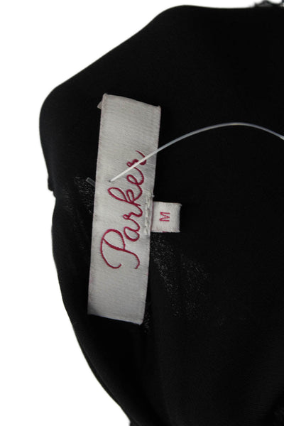 Parker Womens Long Sleeve Smocked Trim Keyhole Silk Top Black Size Medium